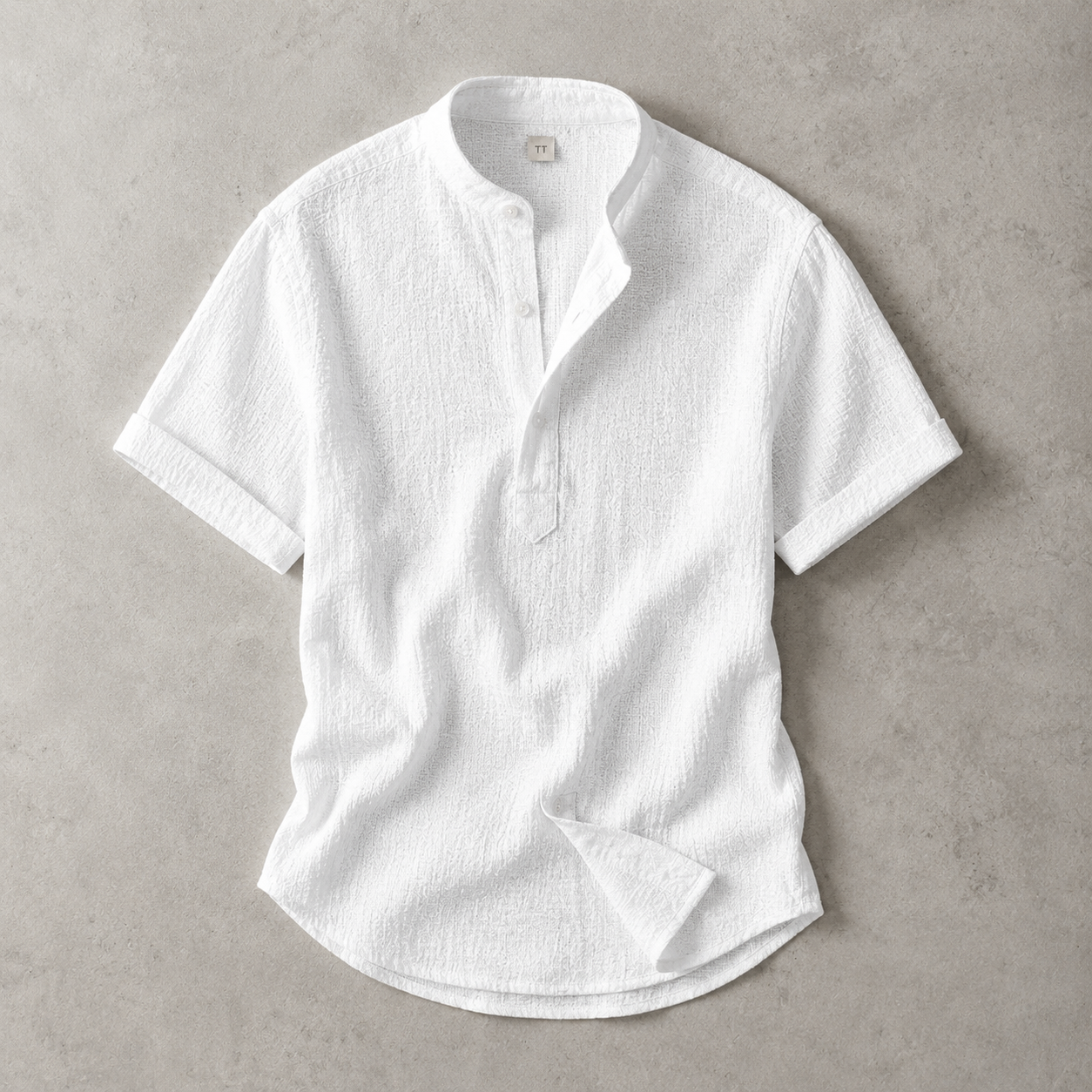 Matera Short Sleeve Band Collar Popover Shirt