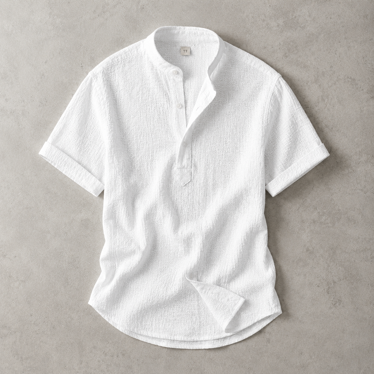 Matera Short Sleeve Band Collar Popover Shirt
