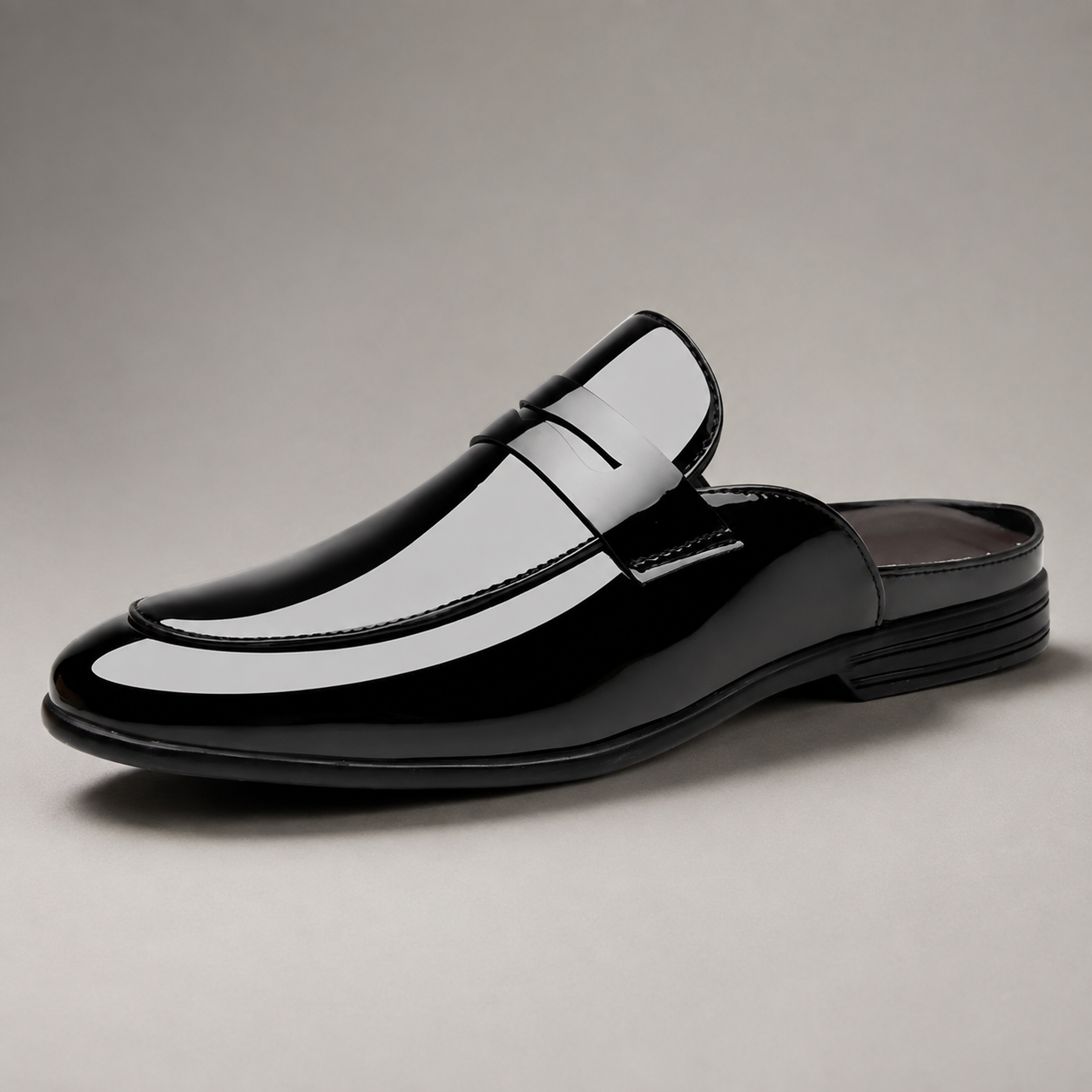 Valbonne Glossy Leather Backless Mule Loafer