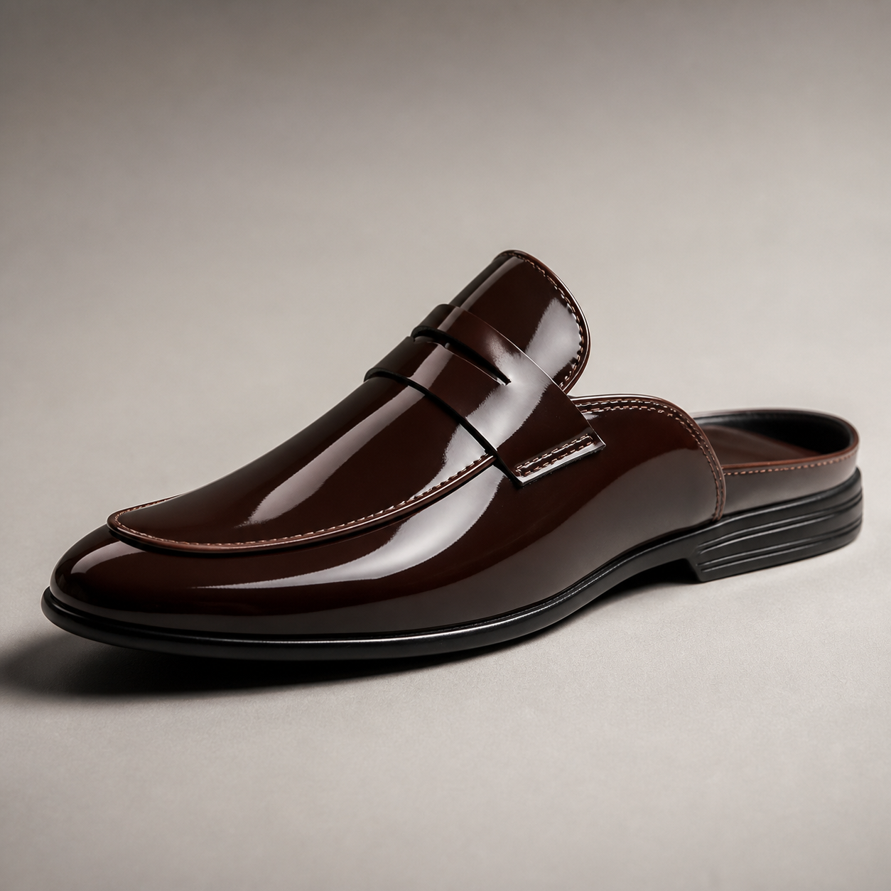 Valbonne Glossy Leather Backless Mule Loafer