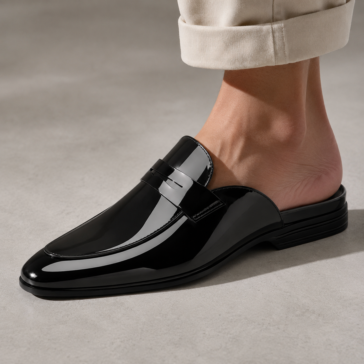 Valbonne Glossy Leather Backless Mule Loafer