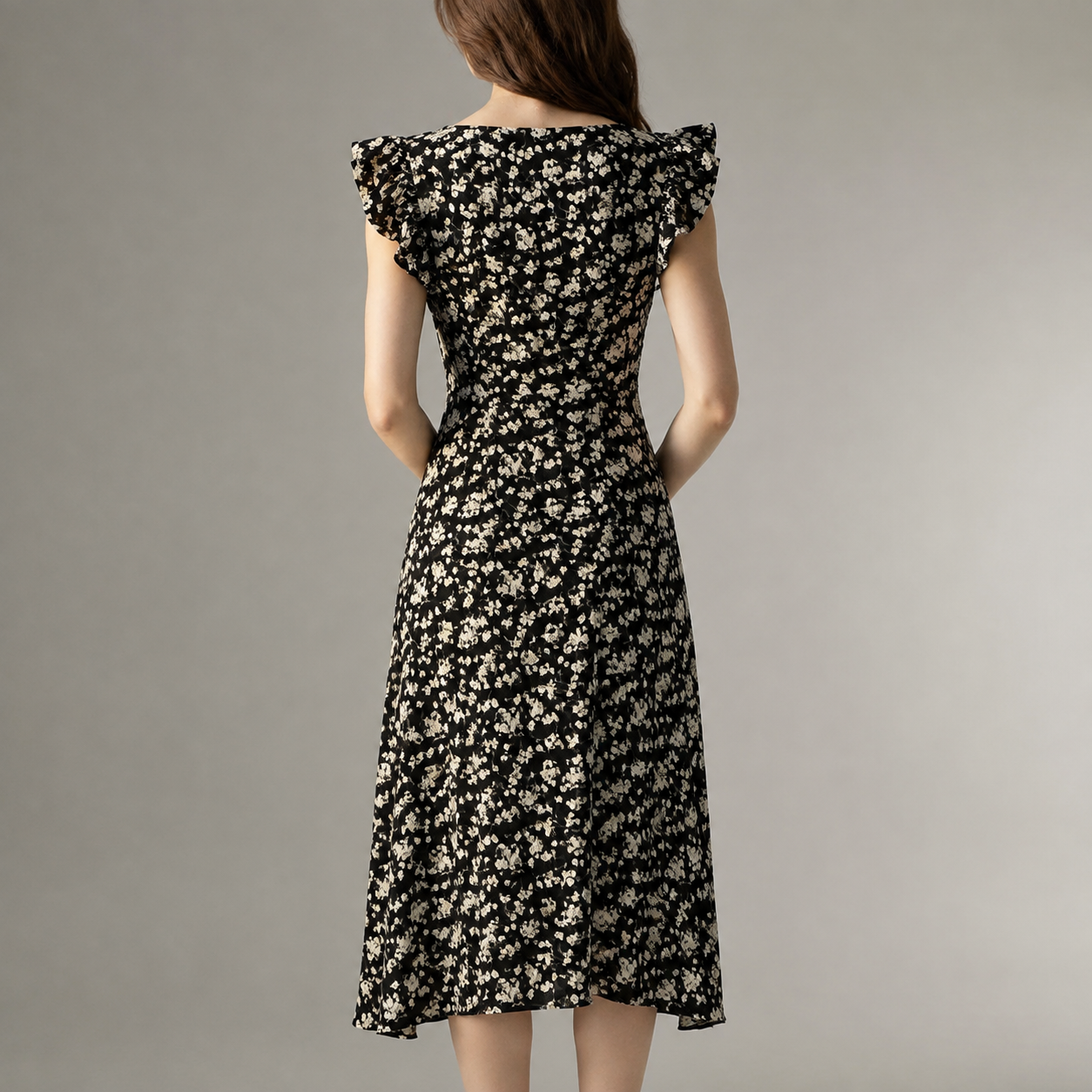 Zermatt Ruffle Neckline Floral Midi Dress