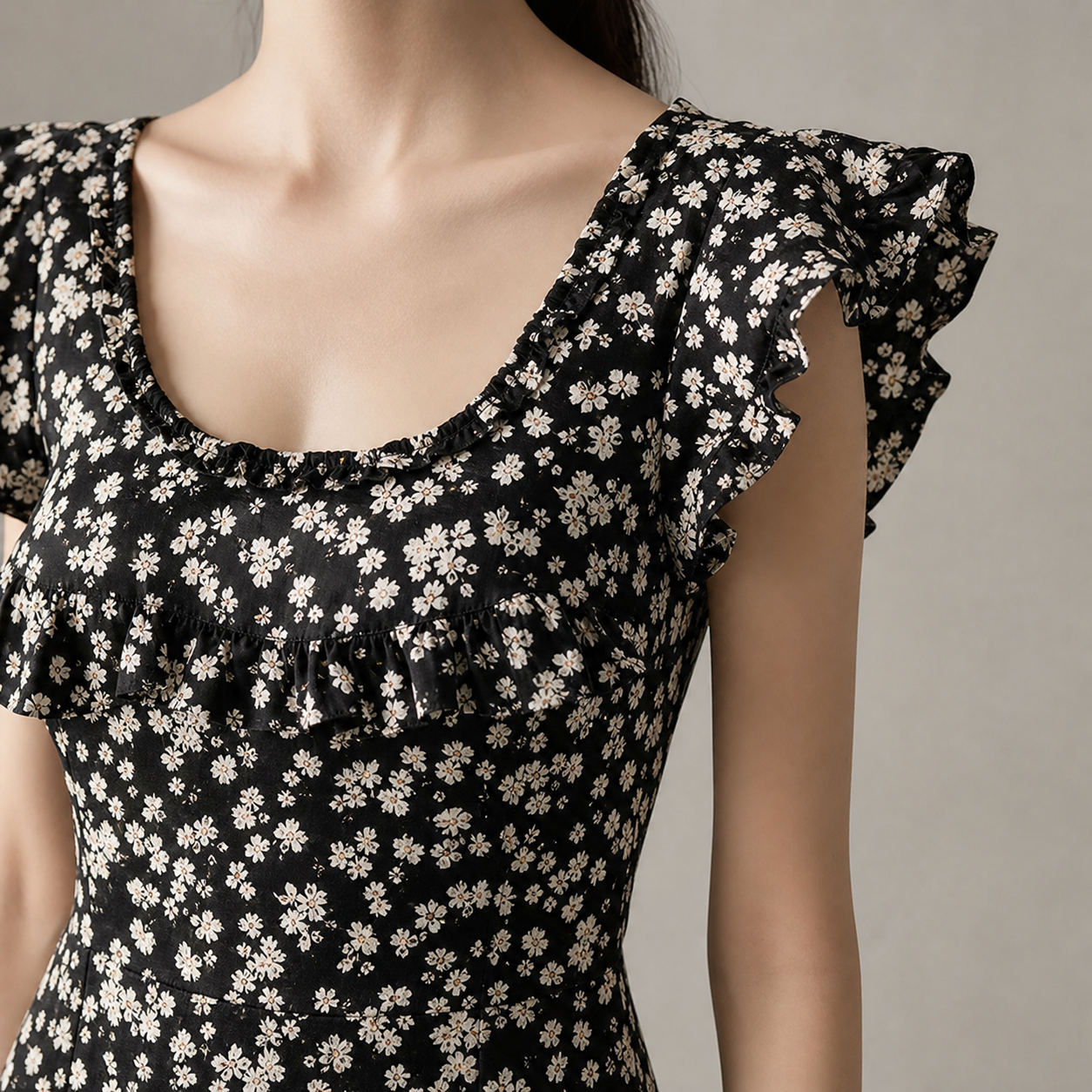 Zermatt Ruffle Neckline Floral Midi Dress