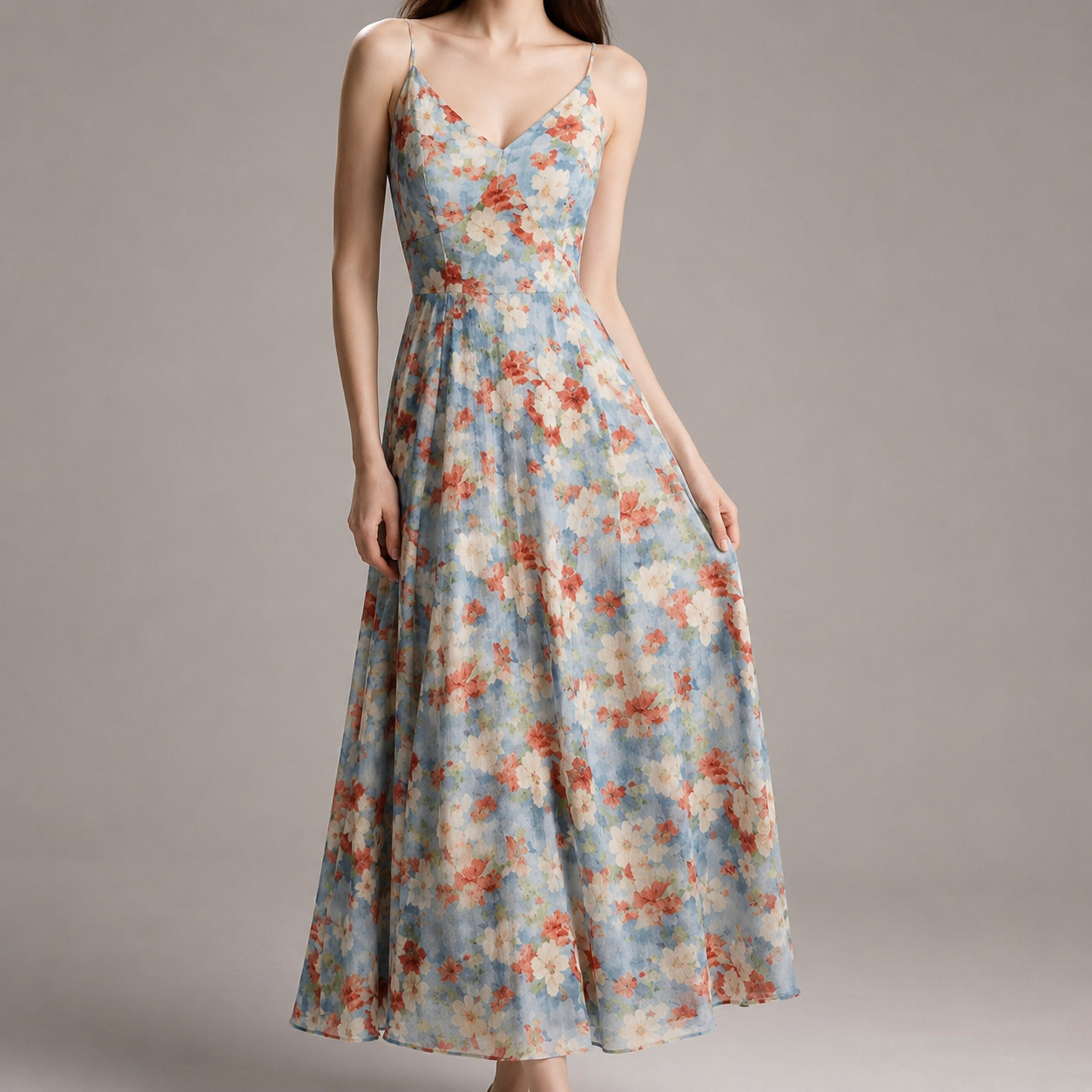 Lucerne Watercolor Floral Slip Maxi Dress