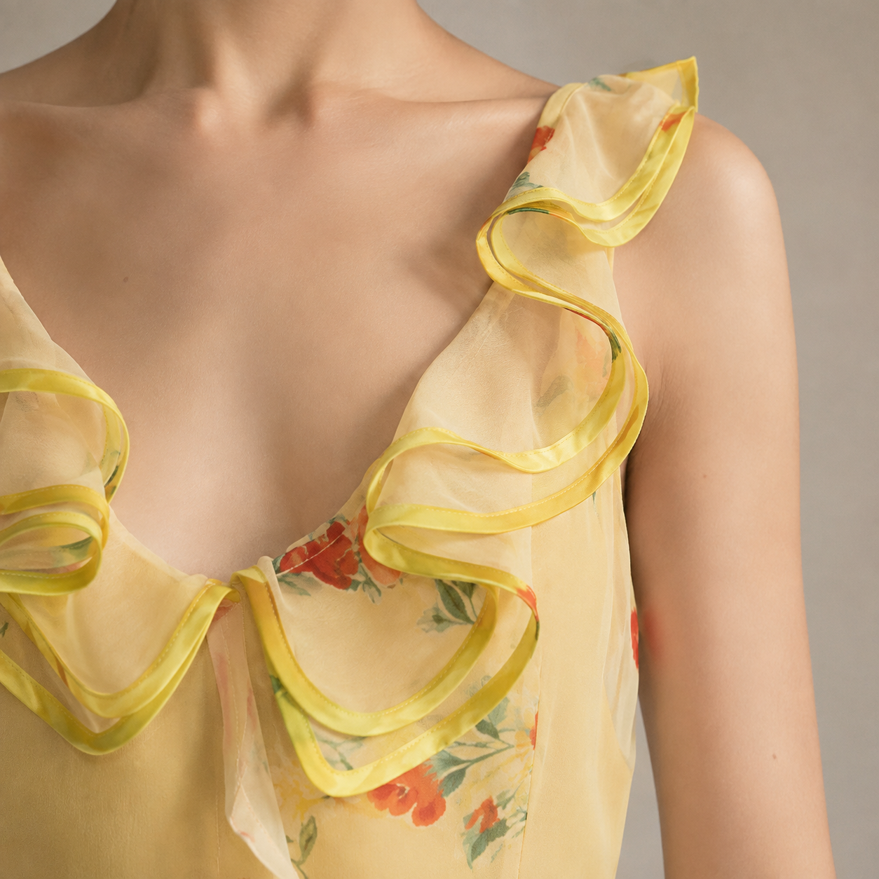 Locarno Ruffle Trim Floral Slip Dress