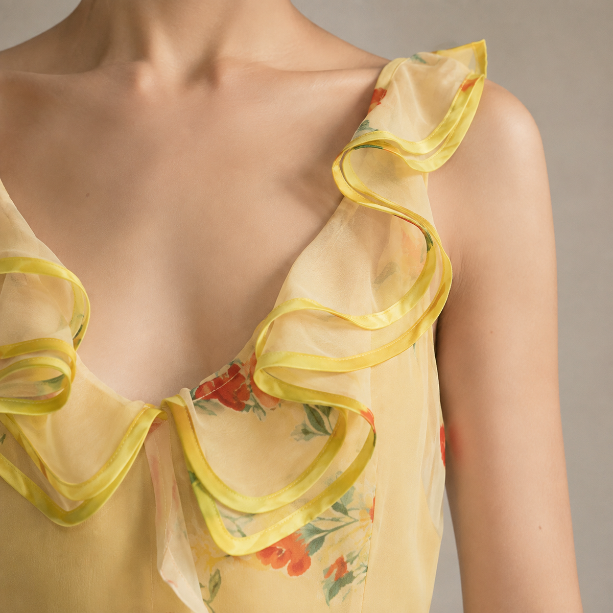 Locarno Ruffle Trim Floral Slip Dress