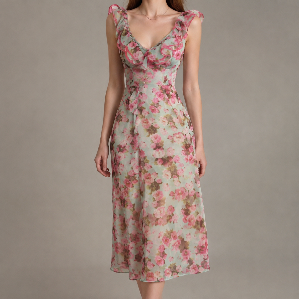 Locarno Ruffle Trim Floral Slip Dress