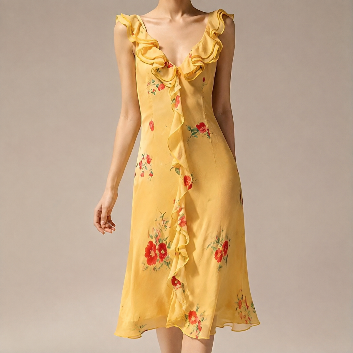 Locarno Ruffle Trim Floral Slip Dress