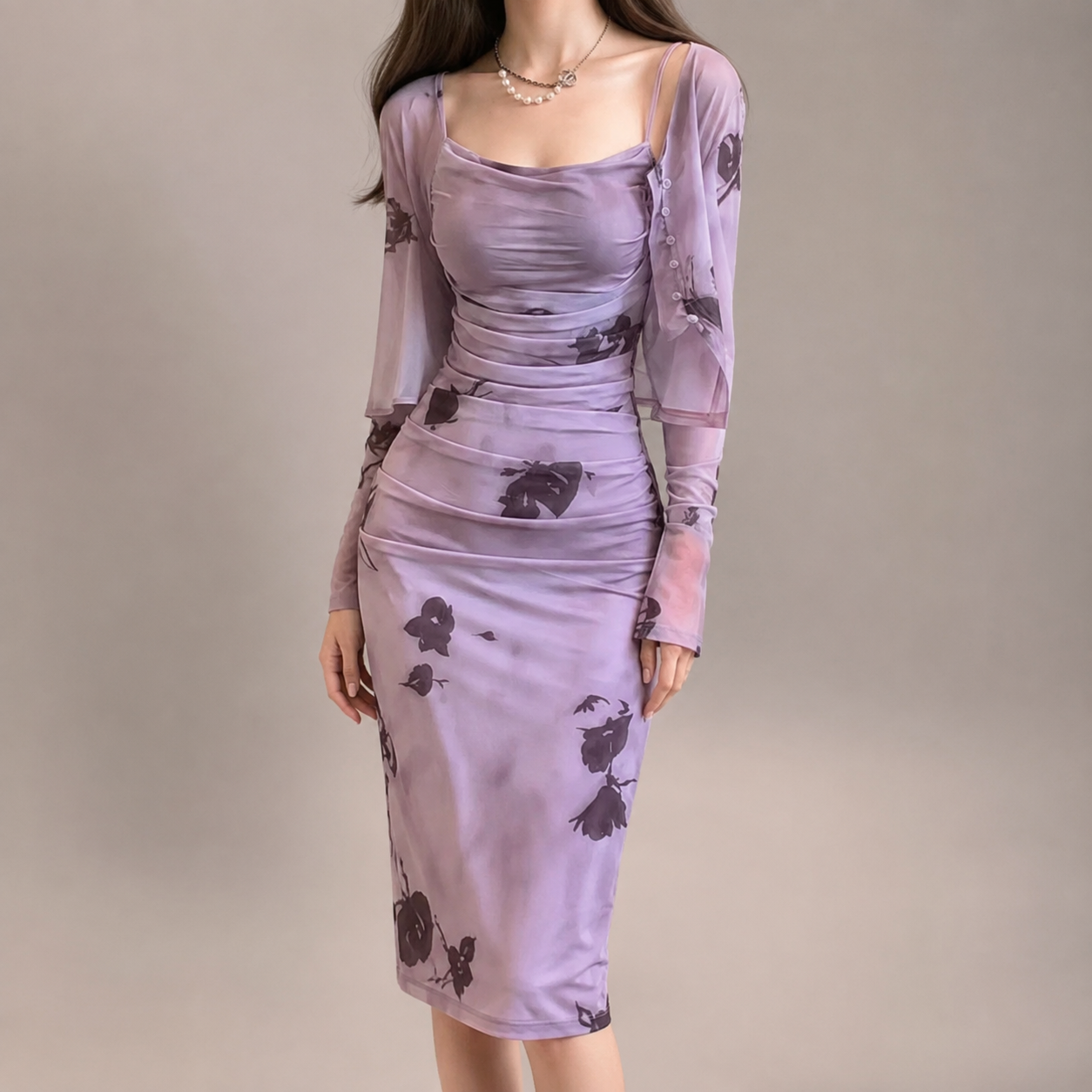 Stresa Ink Floral Cowl Neck Midi Dress