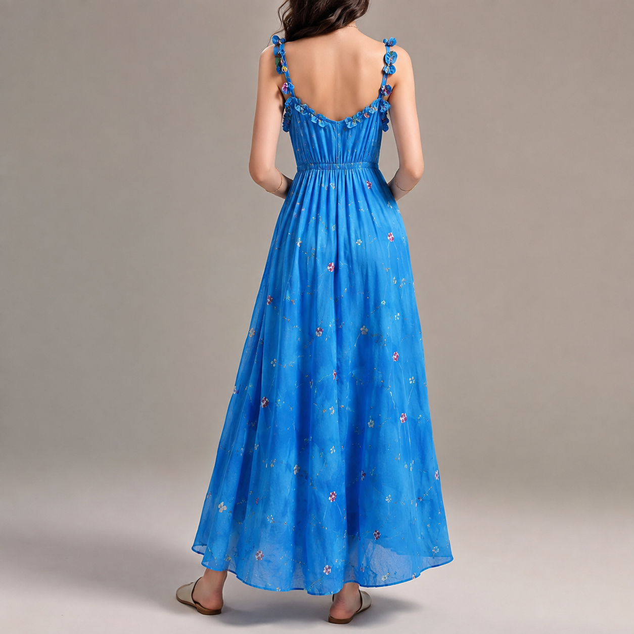 Aosta Rosette Trim Floral Maxi Sundress