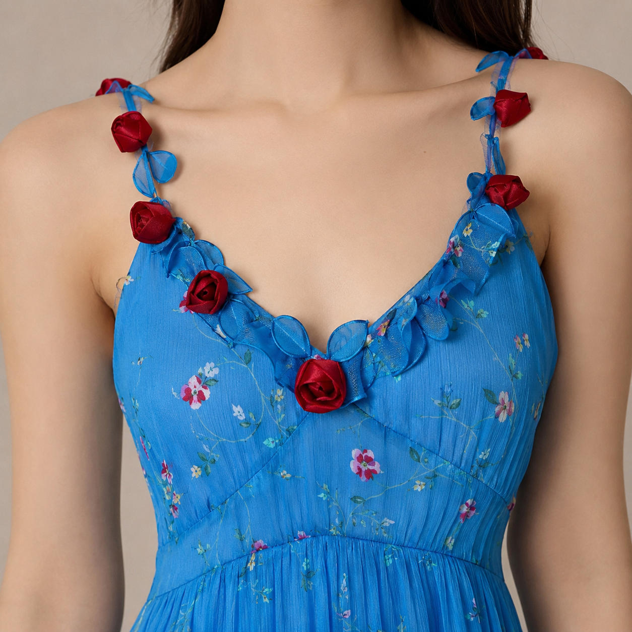 Aosta Rosette Trim Floral Maxi Sundress