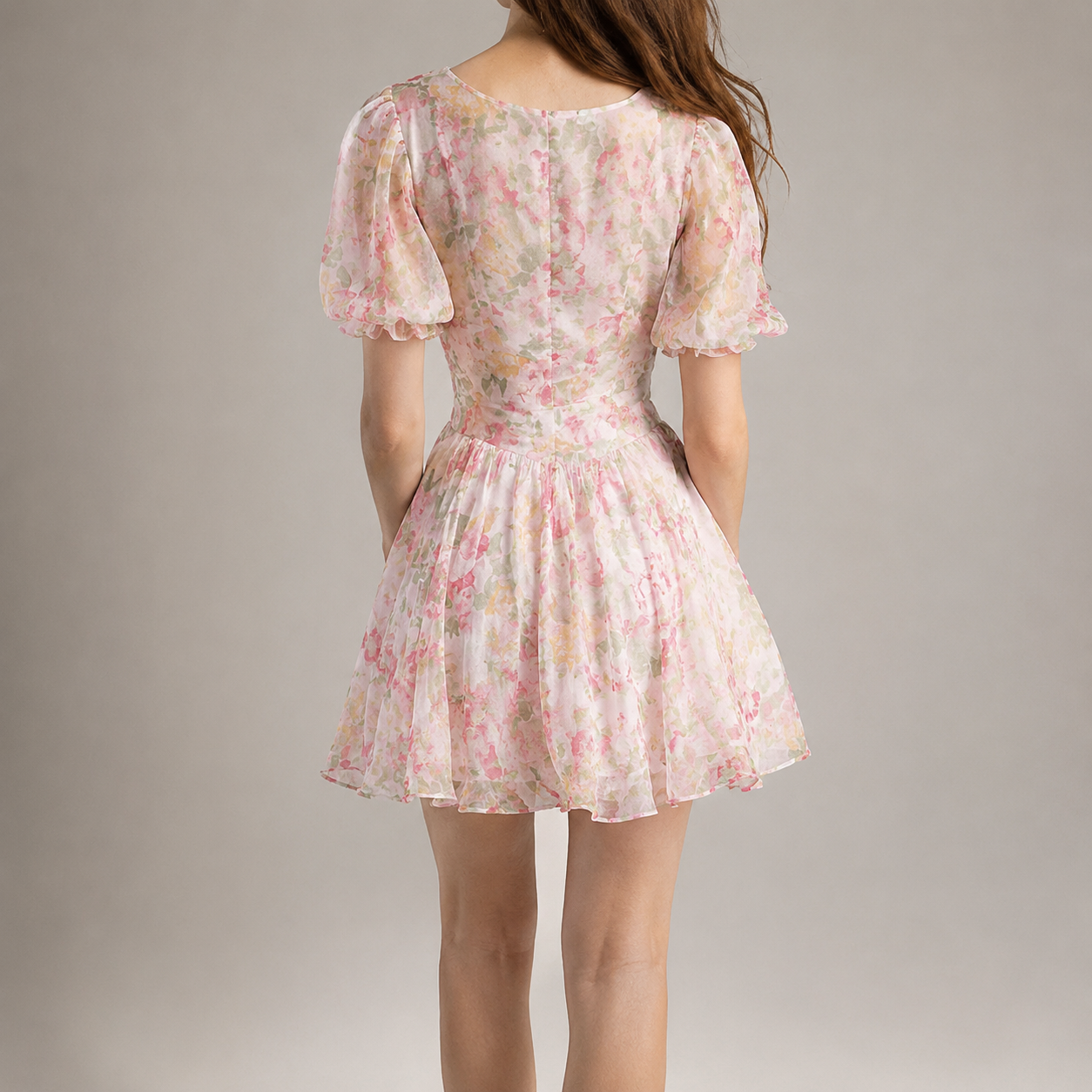 Brunico Watercolor Puff Sleeve Mini Dress