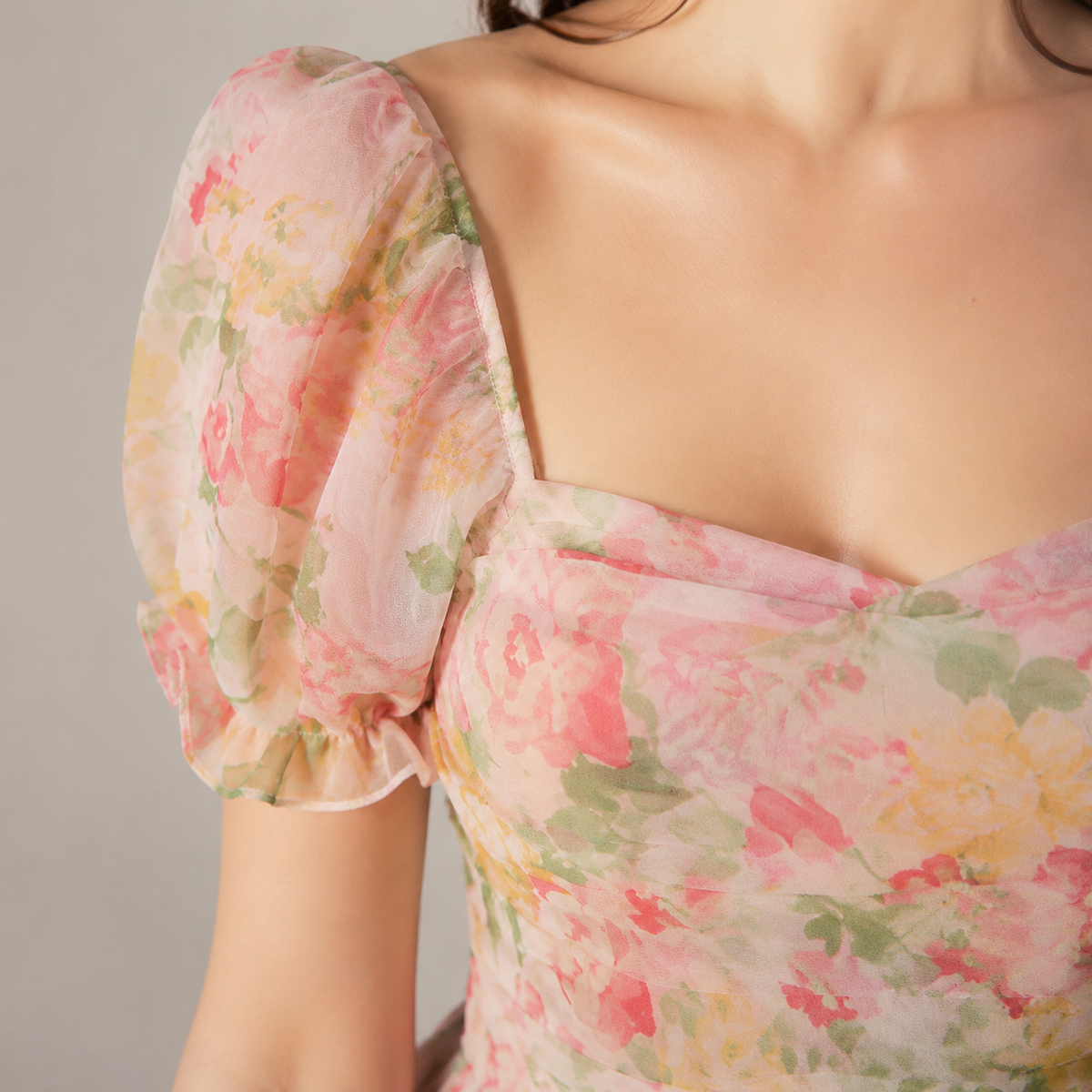Brunico Watercolor Puff Sleeve Mini Dress