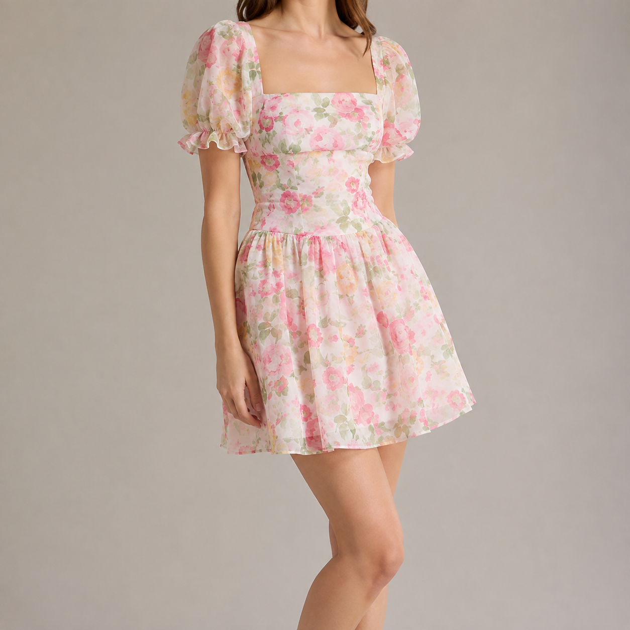 Brunico Watercolor Puff Sleeve Mini Dress