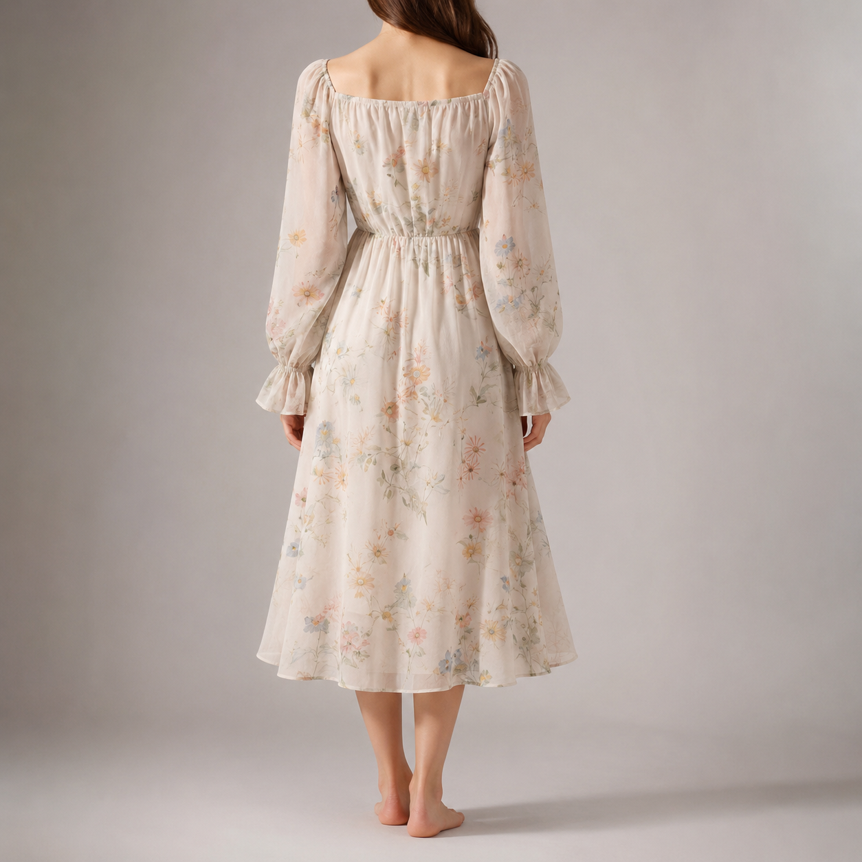 Bolzano Sheer Sleeve Floral Chiffon Midi Dress