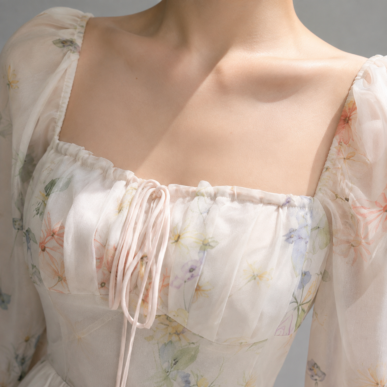 Bolzano Sheer Sleeve Floral Chiffon Midi Dress