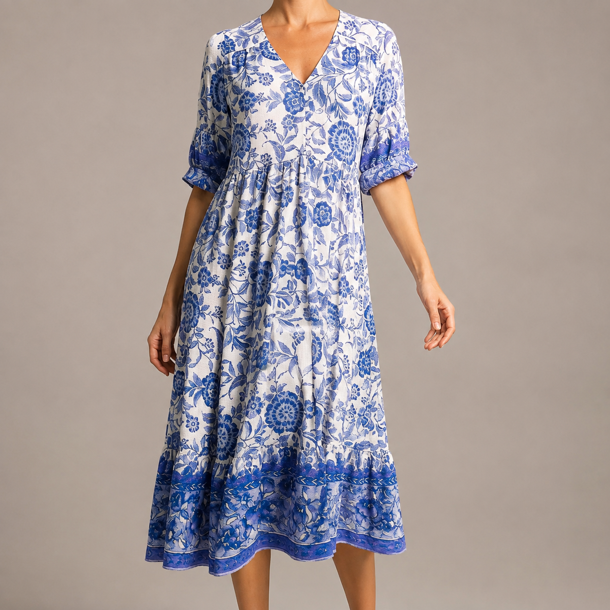 Richmond Floral V Neck Tiered Midi Dress
