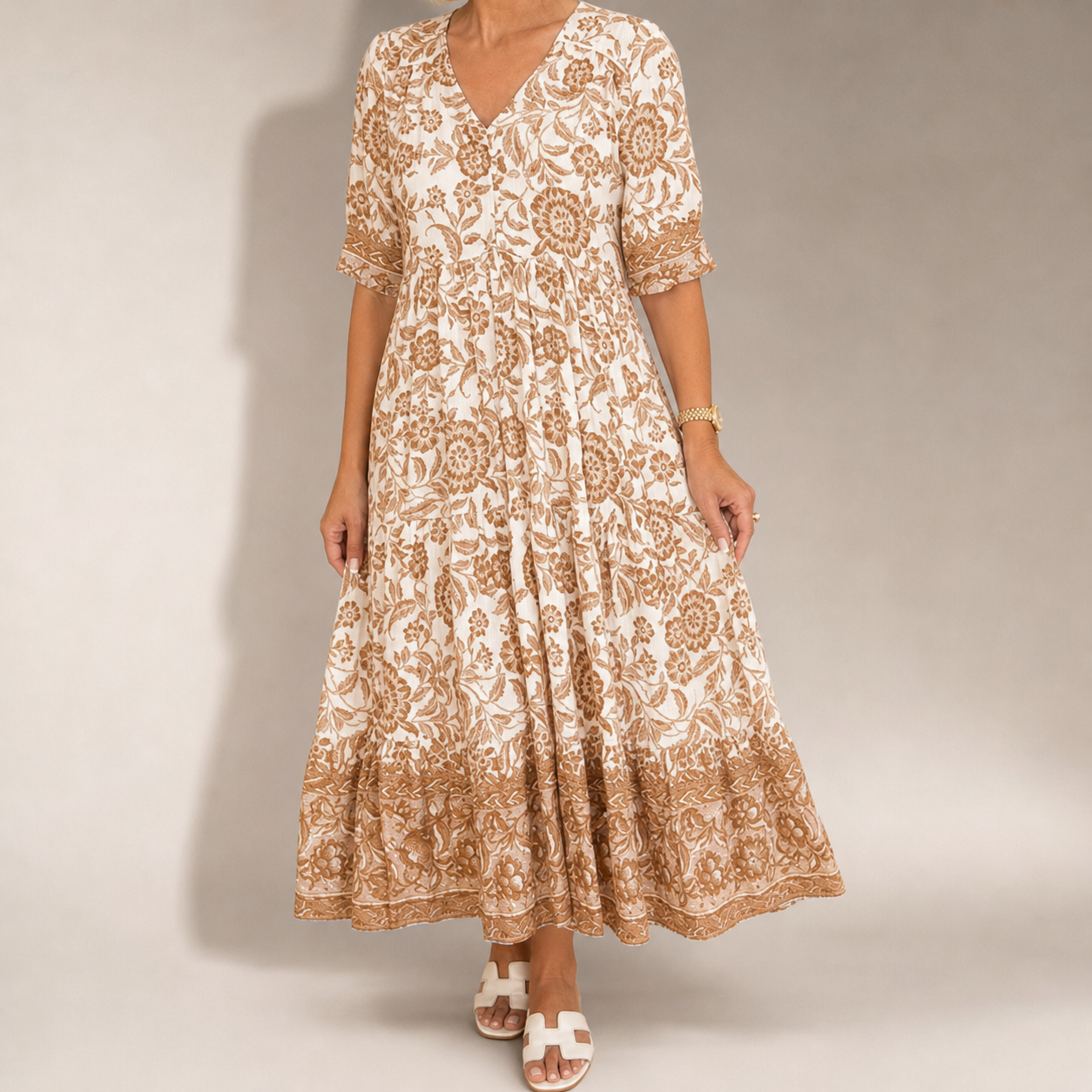 Richmond Floral V Neck Tiered Midi Dress
