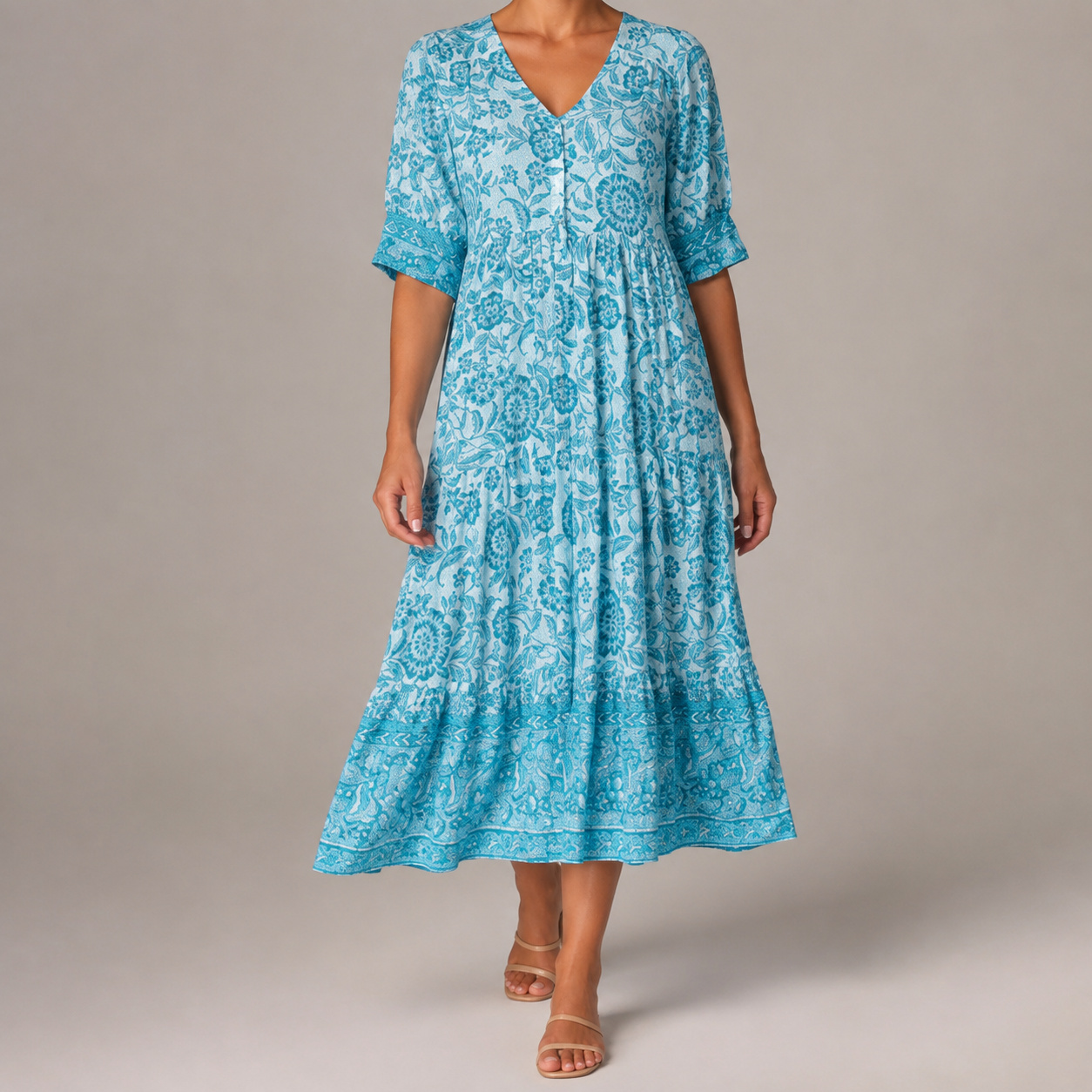 Richmond Floral V Neck Tiered Midi Dress