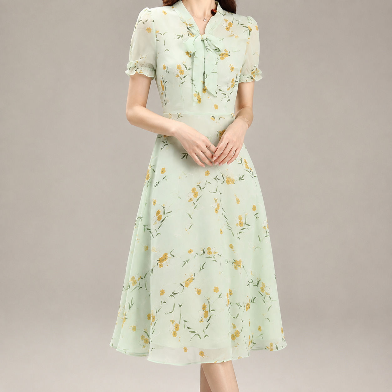 Harrogate Bow Neck Floral Midi Dress