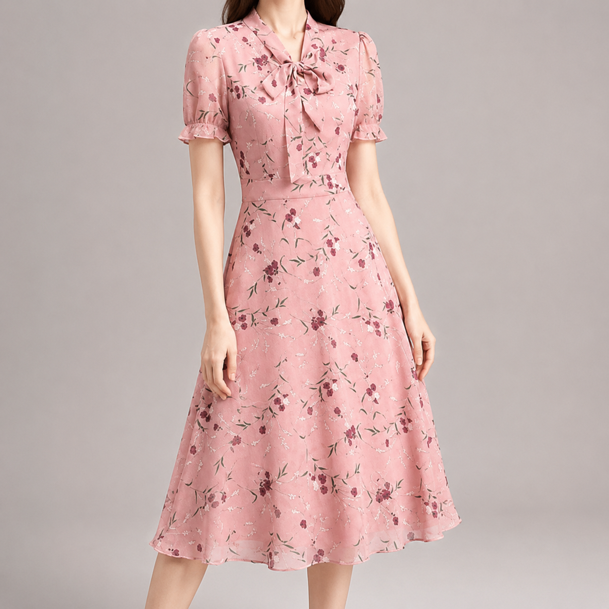 Harrogate Bow Neck Floral Midi Dress