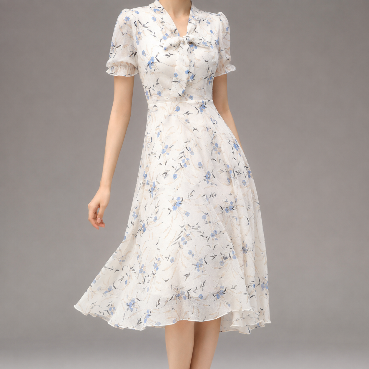 Harrogate Bow Neck Floral Midi Dress