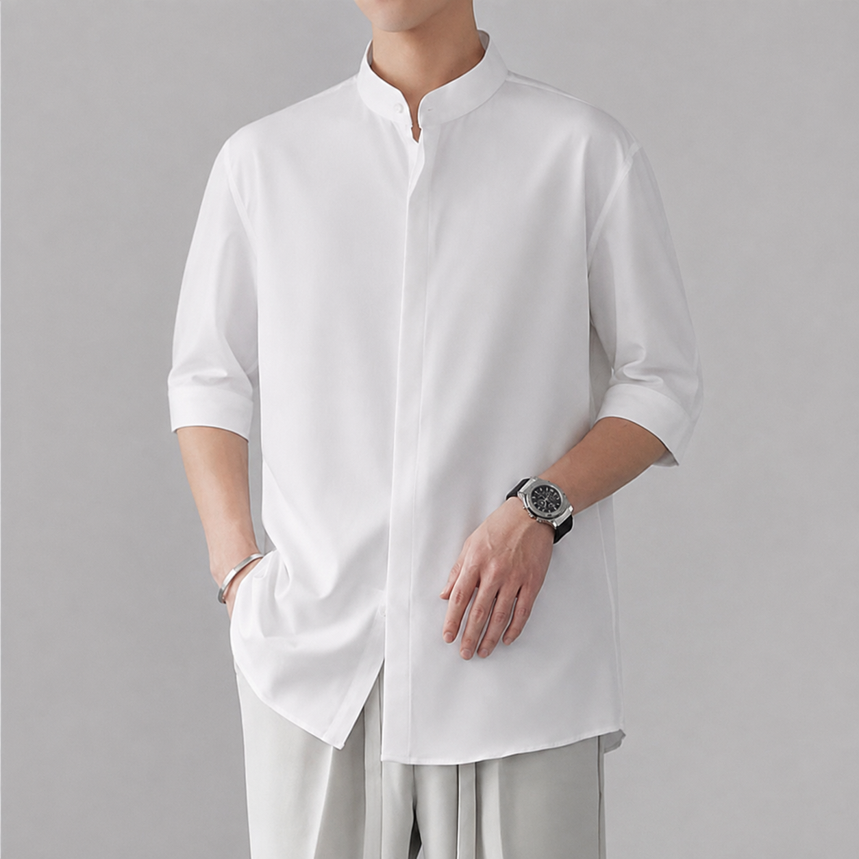 Tetbury Band Collar Half Sleeve Shirt