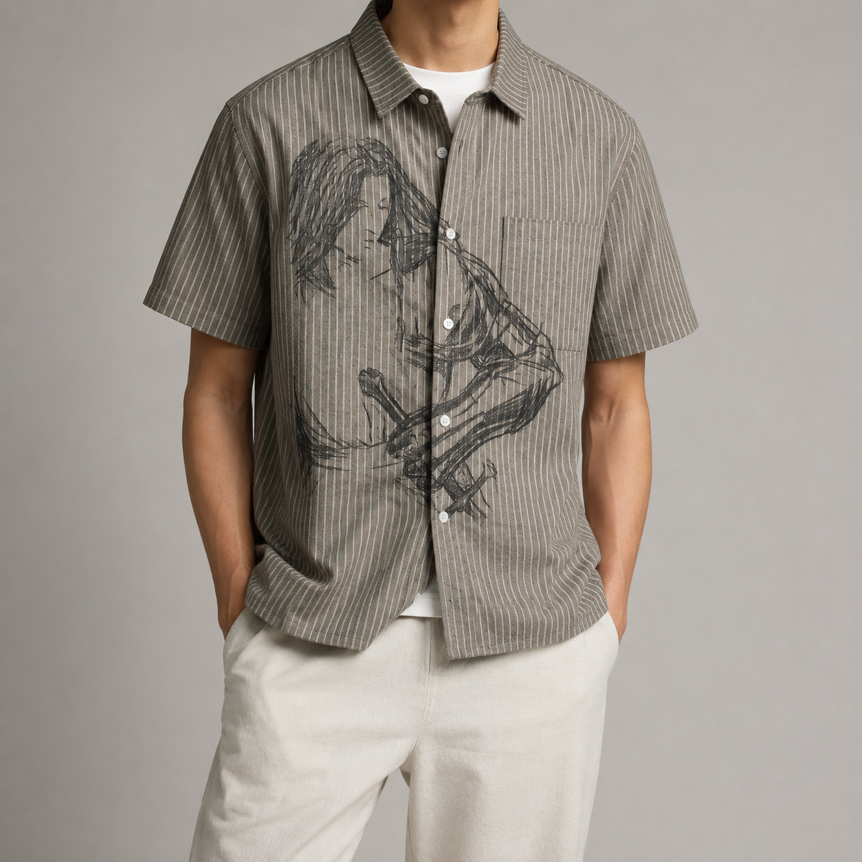 Bibury Striped Sketch Print Shirt