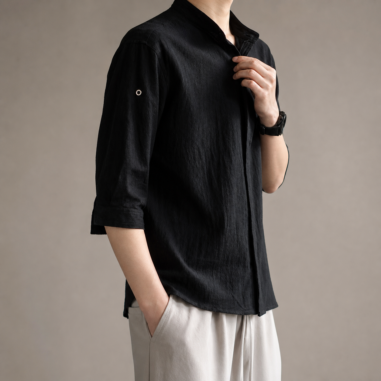 Truro Band Collar Three Quarter Sleeve Shirt