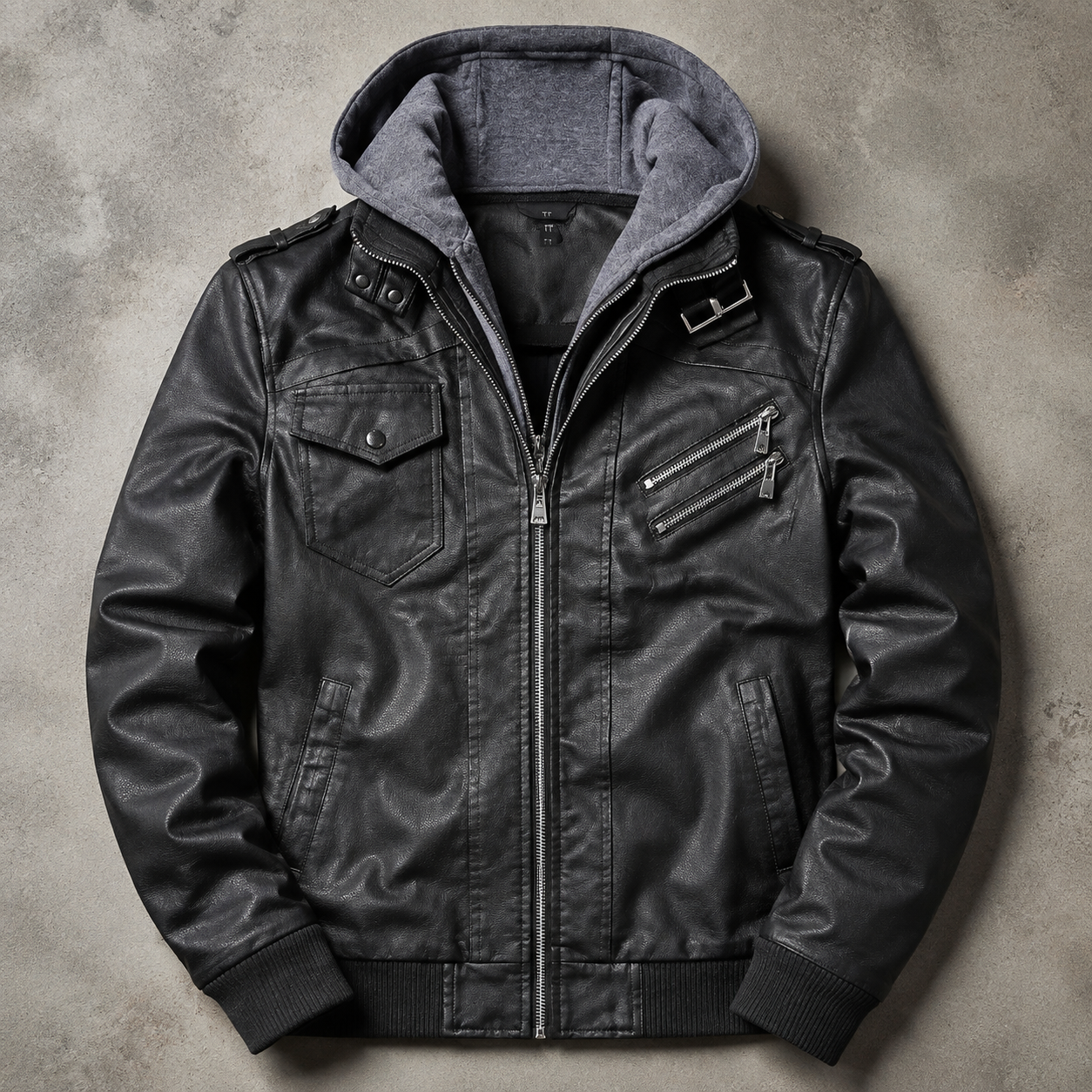 Salamanca Hooded Faux Leather Moto Jacket