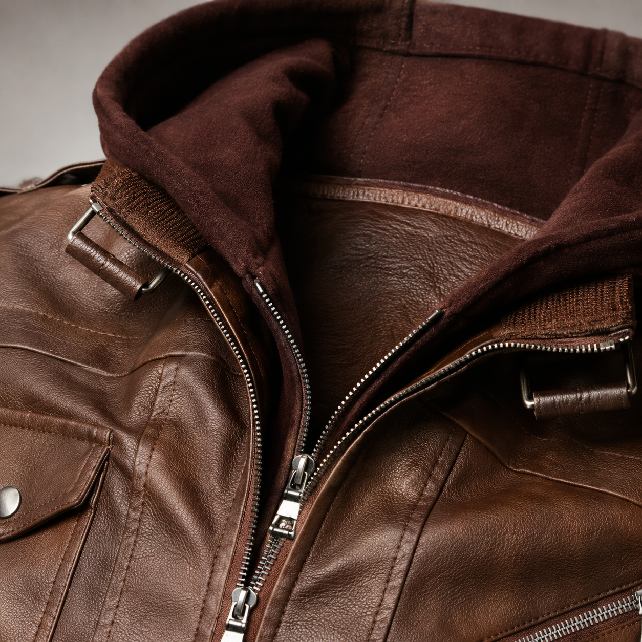 Salamanca Hooded Faux Leather Moto Jacket