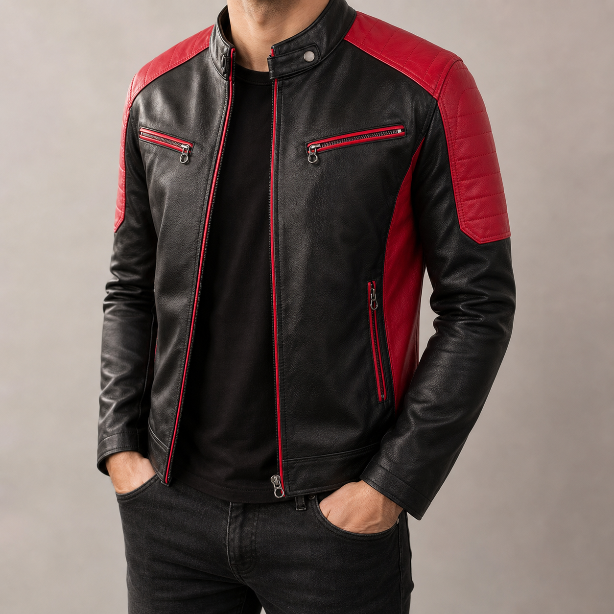 Toledo Color Block Faux Leather Biker Jacket