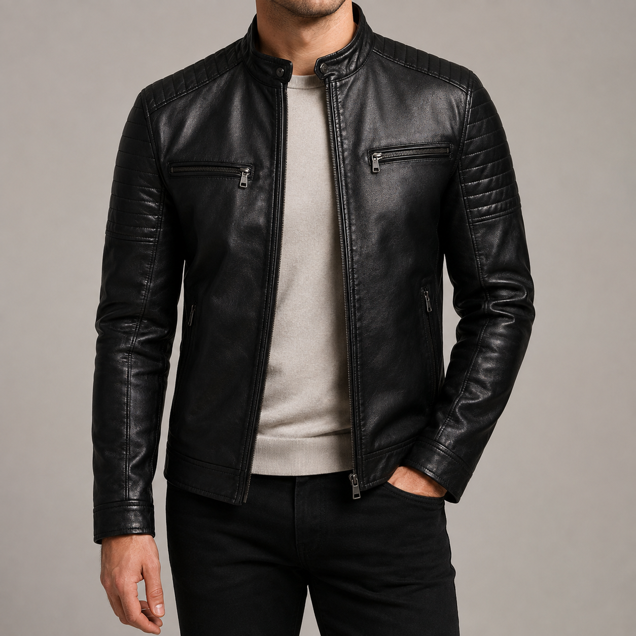 Granada Quilted Shoulder Faux Leather Jacket