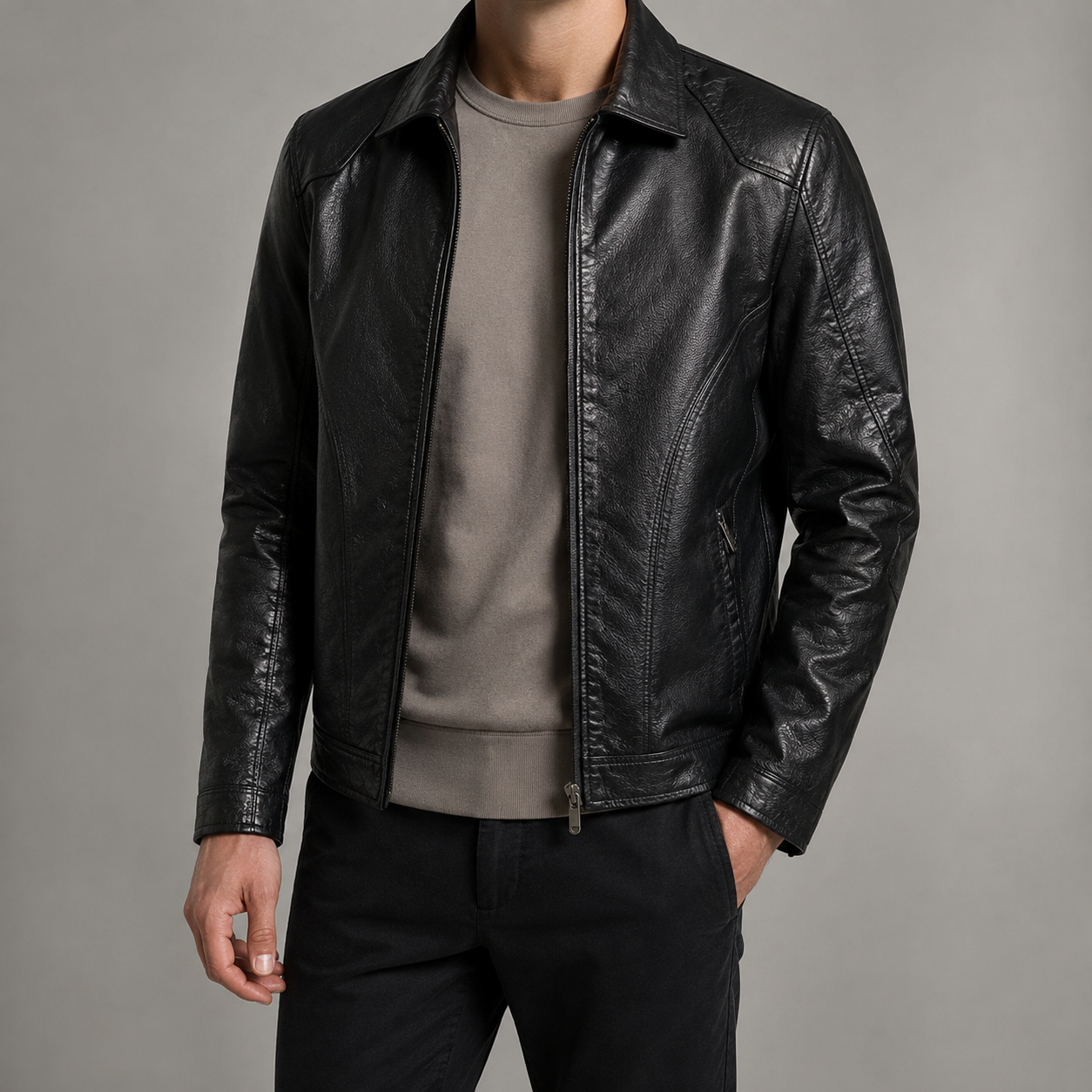 Coimbra Panelled Slim Faux Leather Jacket