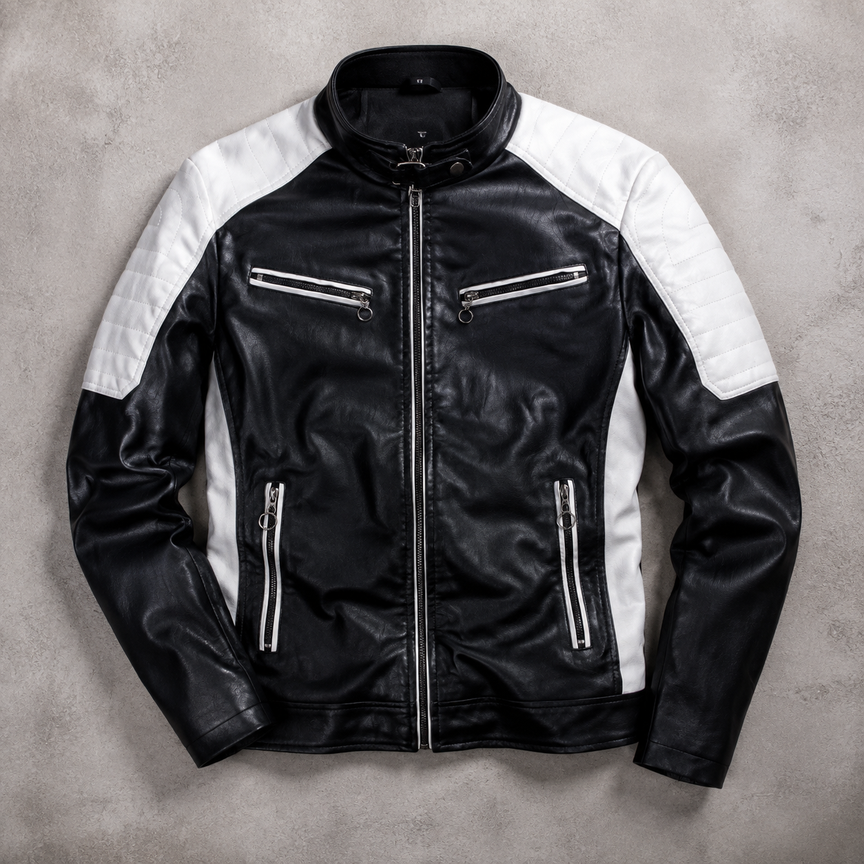 Braga Colour Block Stand Collar Moto Jacket
