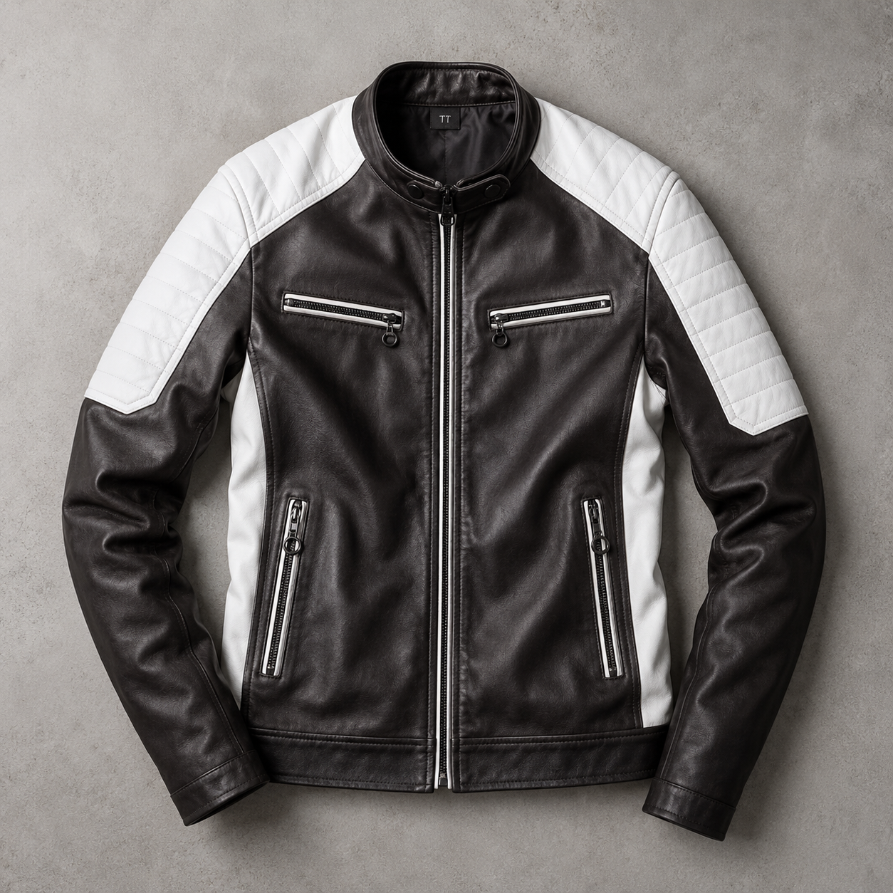 Braga Colour Block Stand Collar Moto Jacket