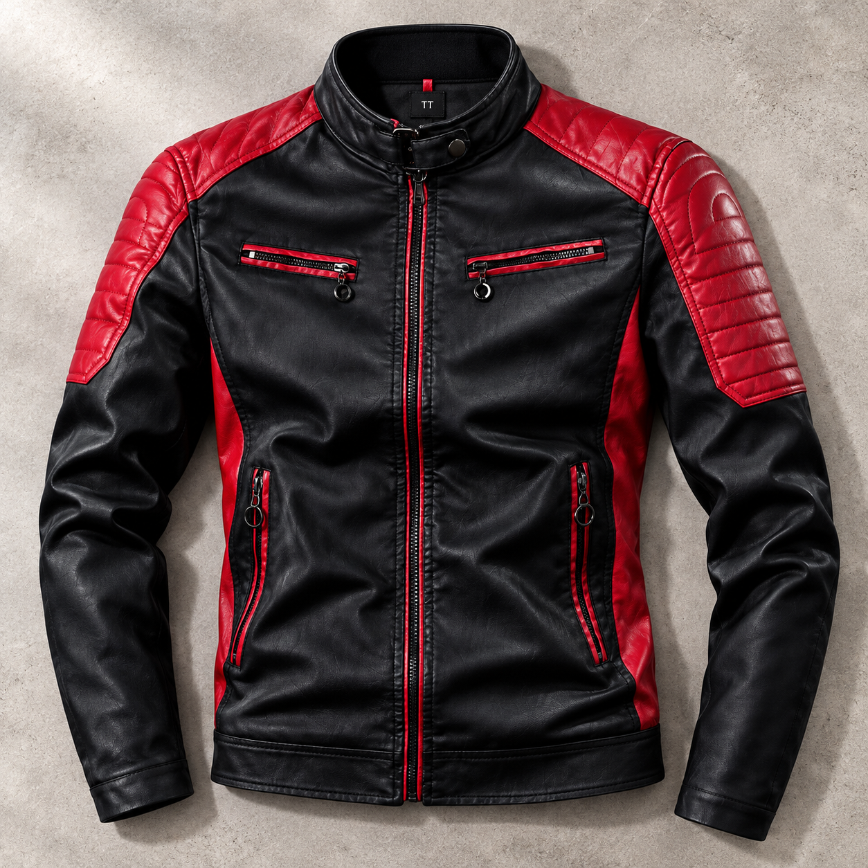 Braga Colour Block Stand Collar Moto Jacket