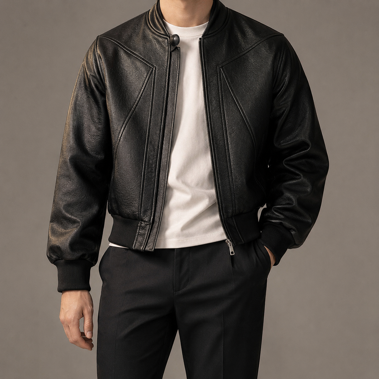 Aveiro Cropped Faux Leather Bomber Jacket