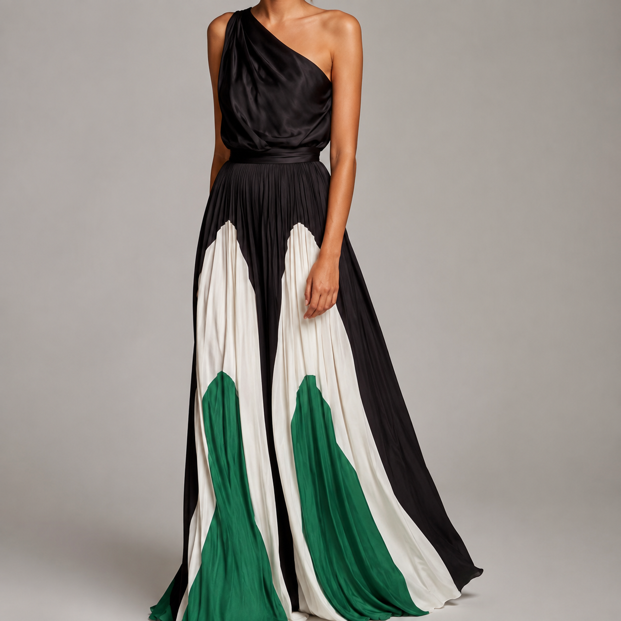 Mougins One Shoulder Pleated Maxi Dress