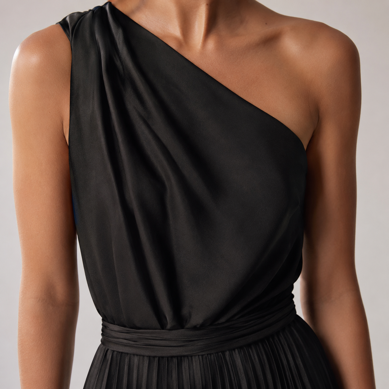 Mougins One Shoulder Pleated Maxi Dress