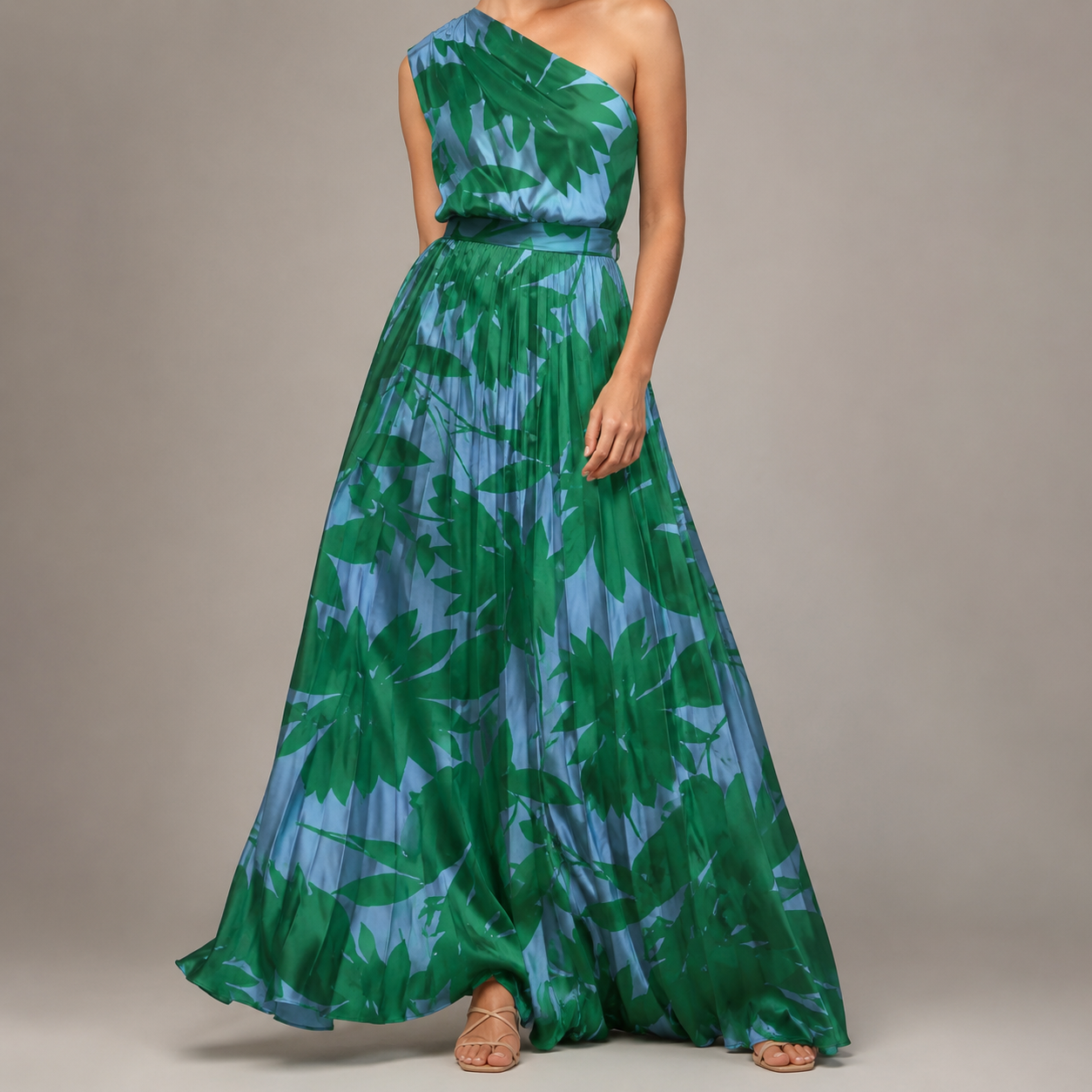Mougins One Shoulder Pleated Maxi Dress