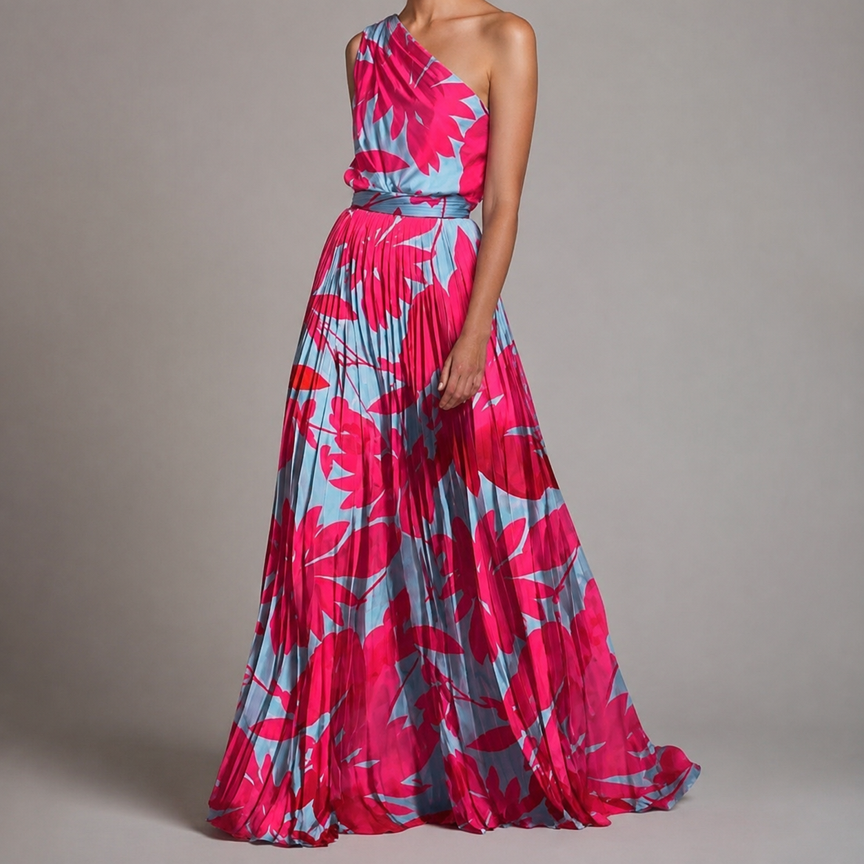 Mougins One Shoulder Pleated Maxi Dress