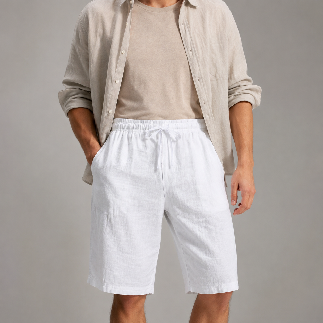Eze Linen Blend Drawstring Beach Shorts