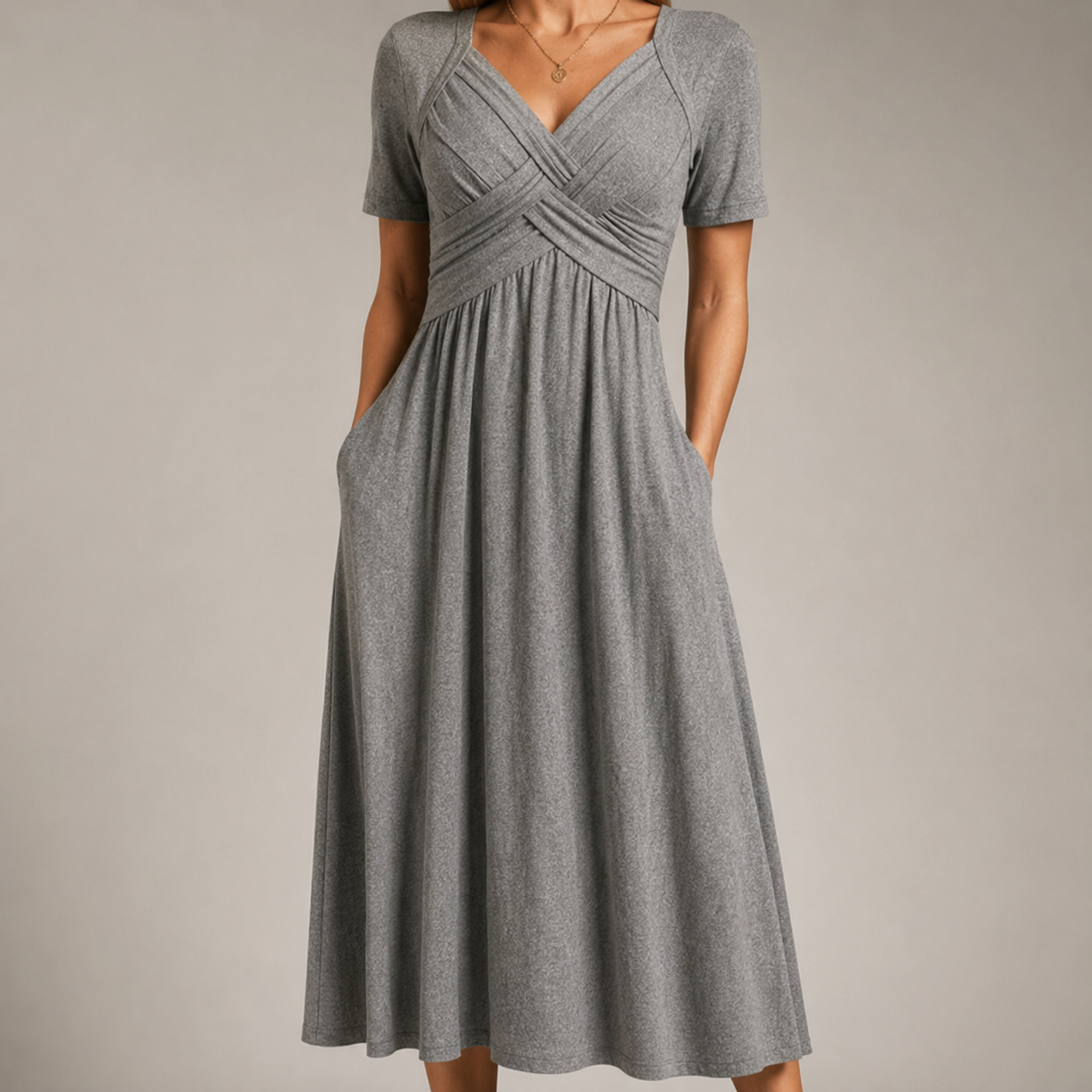 Villefranche Crossover V Neck Pocket Midi Dress