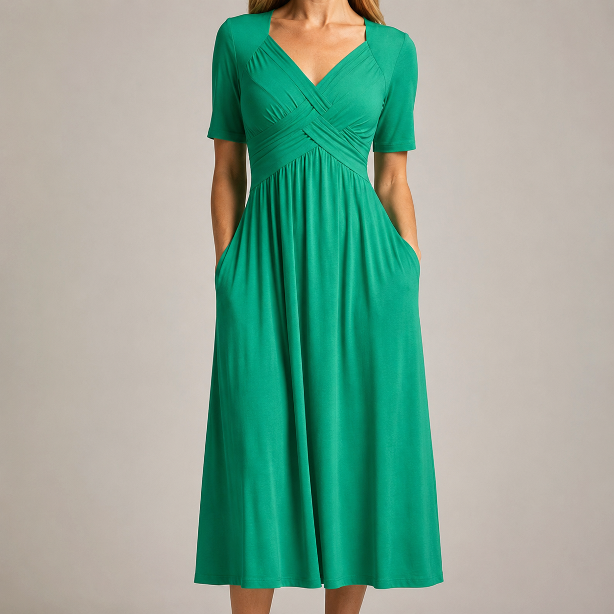 Villefranche Crossover V Neck Pocket Midi Dress