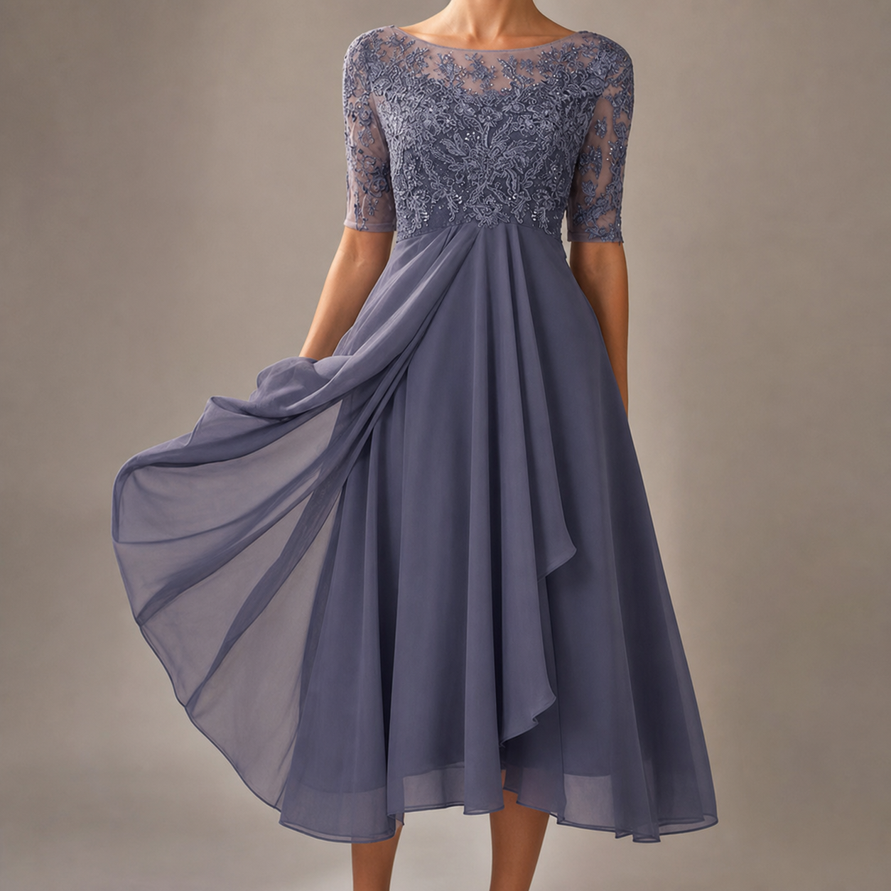 Beaulieu Lace Bodice Chiffon Occasion Dress
