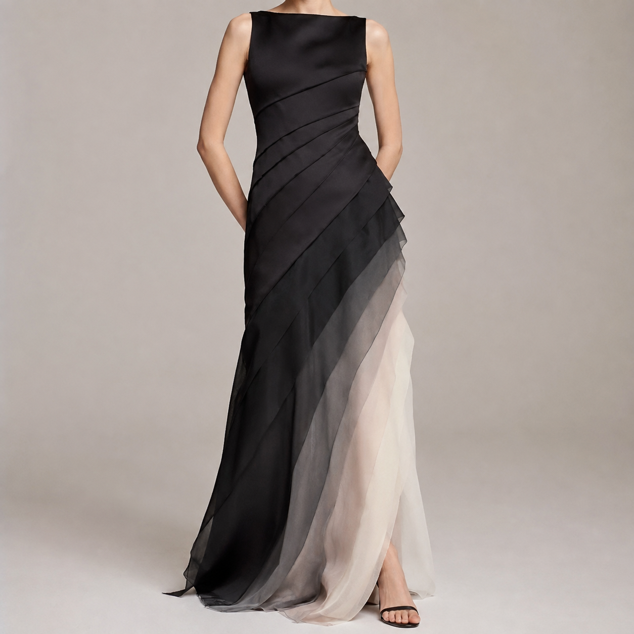 Cannes Sleeveless Tiered Ombre Evening Gown