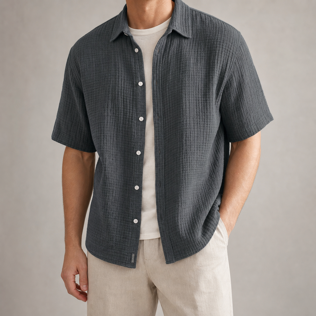 Uzes Textured Cotton Short Sleeve Shirt