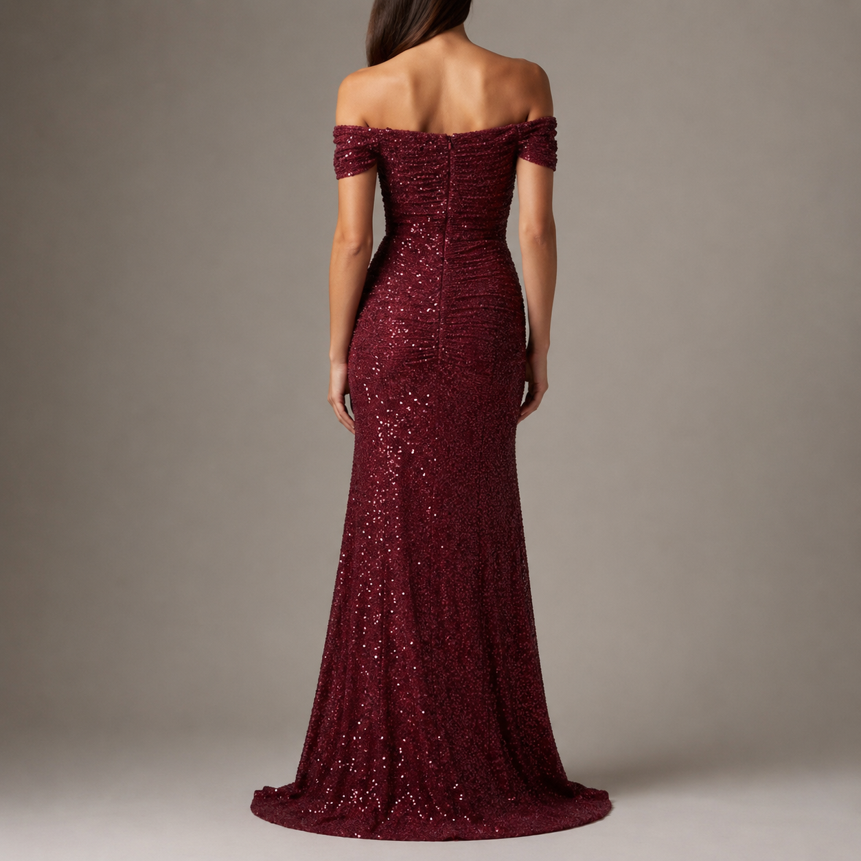 Gordes Off Shoulder Sequin Slit Gown
