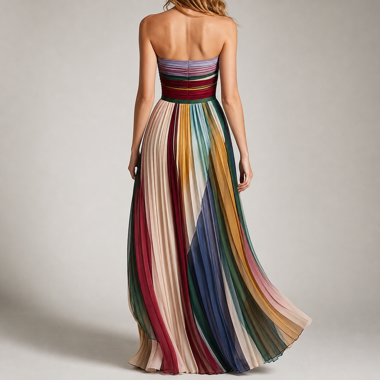 Lourmarin Strapless Striped Pleated Maxi Dress